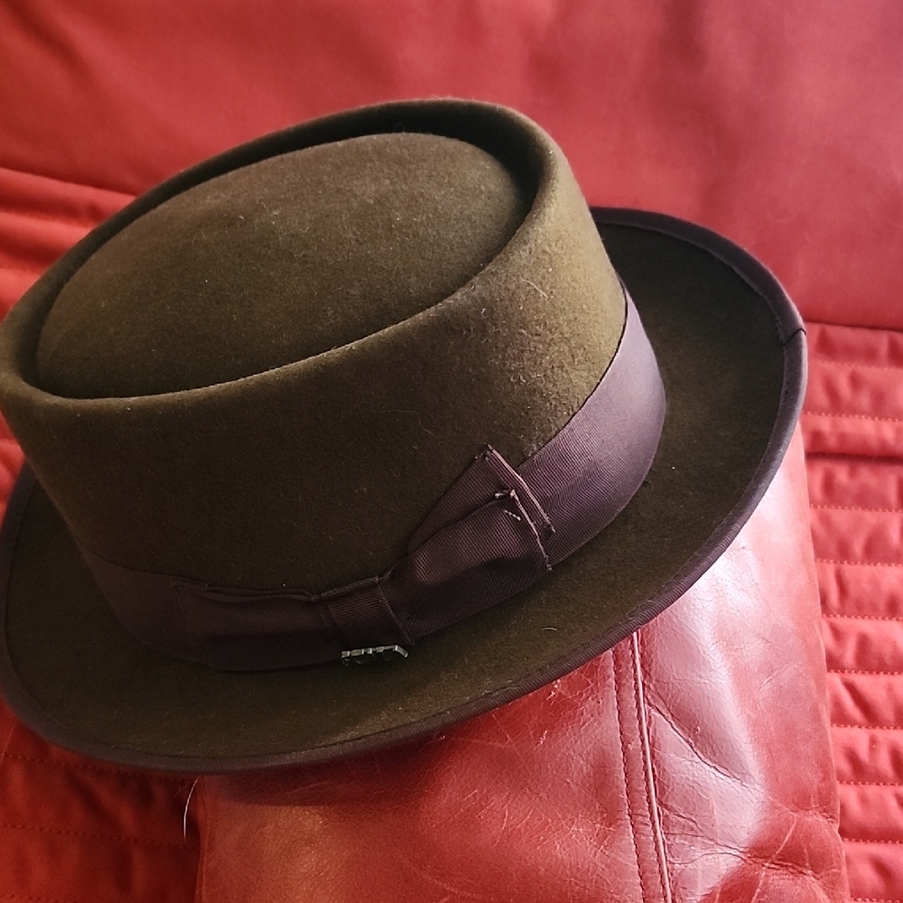 Scala Classico Brown Wool Pork Pie Hat with Ribbon